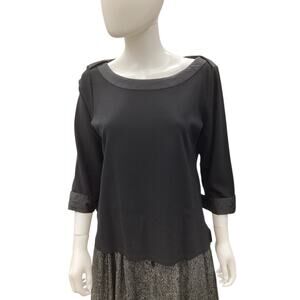 Chanel Top Women’s Size L Satin Trim Stretchy CC Logo On The Quilted Cuffs Black